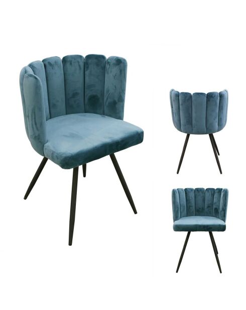 2 Chaises en Velours Ariel bleu canard - 52.5x50.5x79.7 cm