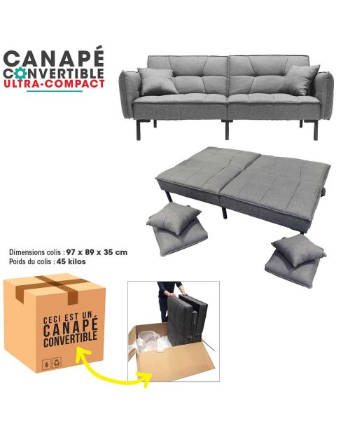 Canapé Convertible gris/vert - 197x90x84 cm