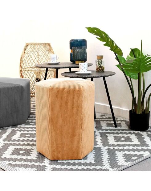 Pouf en Velours Côtelé Giulia jaune moutarde - 35x35x35 cm