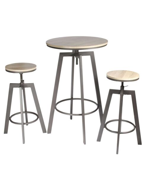 Table Mange debout + 2 Tabourets Reglables Aria bois/beige/blanc - 64x64x93 cm