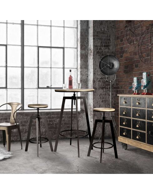 Table Mange debout + 2 Tabourets Reglables Aria bois/beige/blanc - 64x64x93 cm
