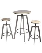 Table Mange debout + 2 Tabourets Reglables Aria bois/beige/blanc - 64x64x93 cm