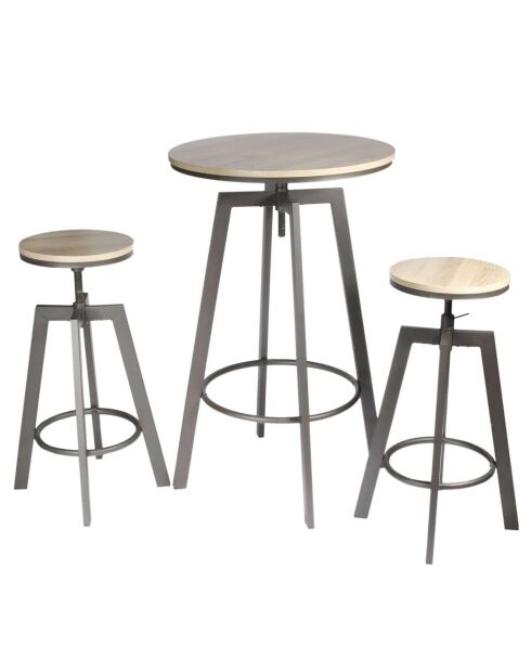 Table Mange debout + 2 Tabourets Reglables Aria bois/beige/blanc - 64x64x93 cm
