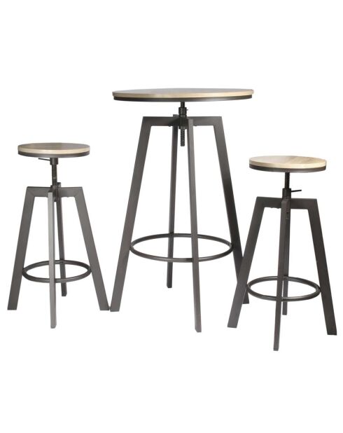 Table Mange debout + 2 Tabourets Reglables Aria bois/beige/blanc - 64x64x93 cm