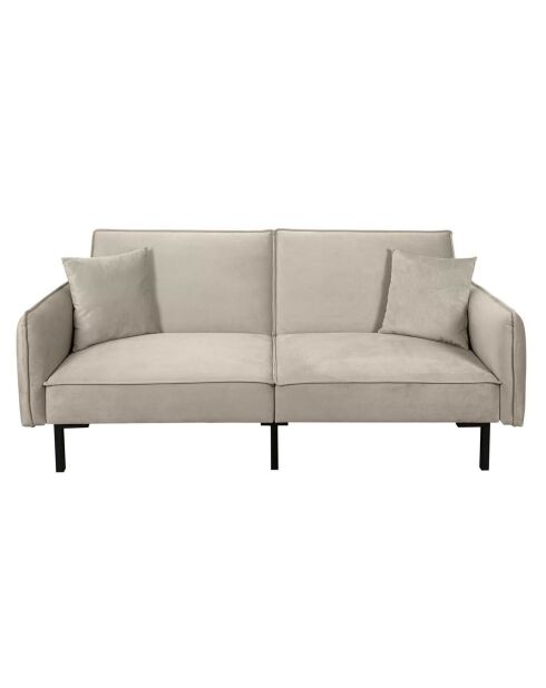 Canapé Convertible en Velours 2 Coussins gris taupe - 198x90x83 cm