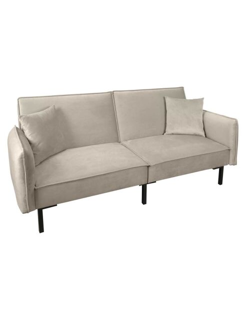 Canapé Convertible en Velours 2 Coussins gris taupe - 198x90x83 cm