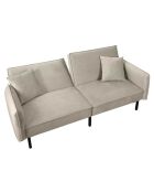 Canapé Convertible en Velours 2 Coussins gris taupe - 198x90x83 cm