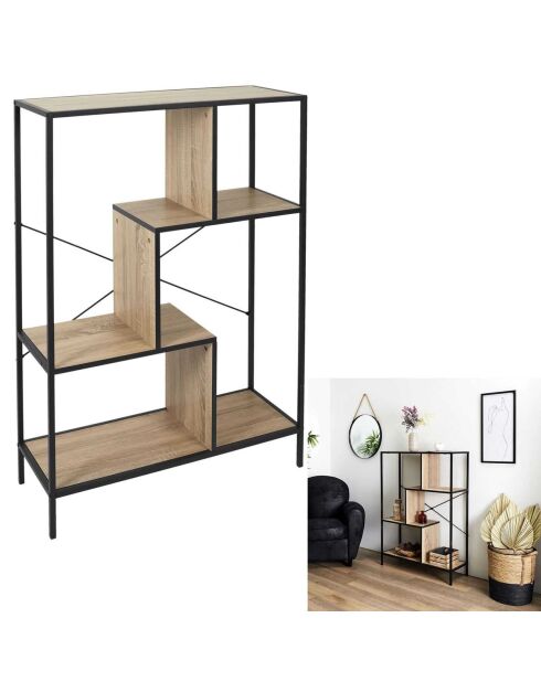 Etagère Edison noir/marron - 80x30x113 cm