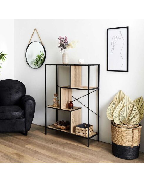 Etagère Edison noir/marron - 80x30x113 cm