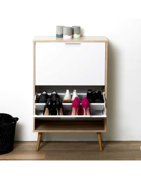 Meuble à Chaussures 2 Portes blanc/marron - 60x23.5x91.5 cm
