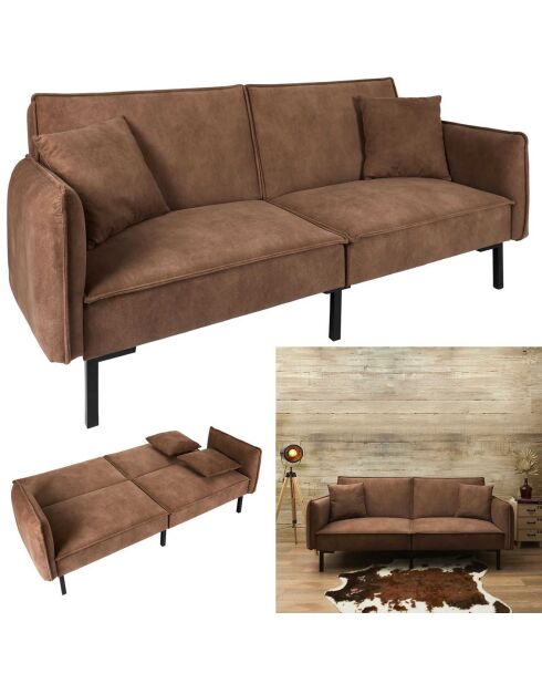 Canapé Convertible Club marron - 198x90x84 cm