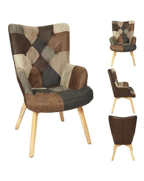 Fauteuil Patchwork Helsinki marron - 65x74x100 cm