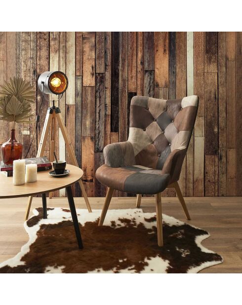 Fauteuil Patchwork Helsinki marron - 65x74x100 cm