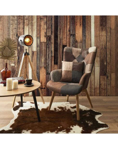 Fauteuil Patchwork Helsinki marron - 65x74x100 cm