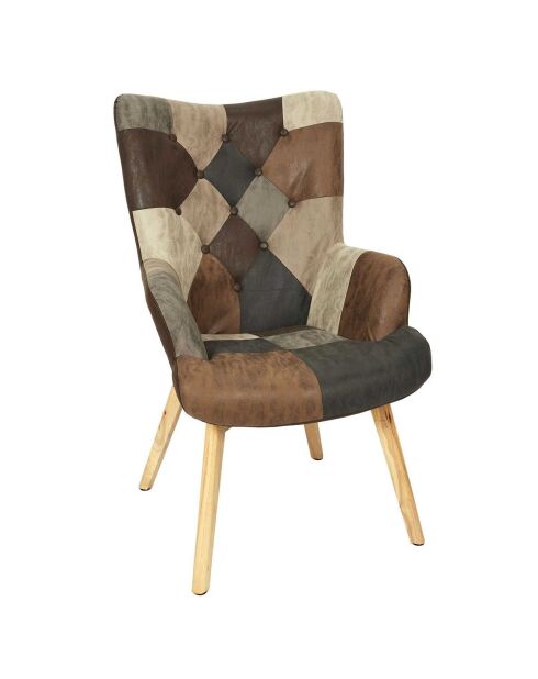 Fauteuil Patchwork Helsinki marron - 65x74x100 cm