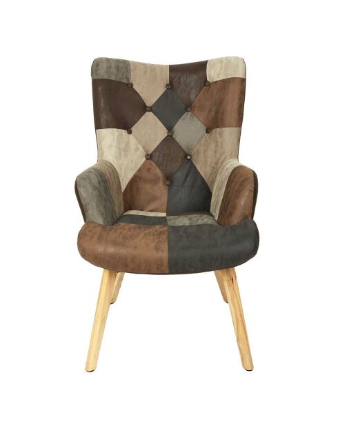 Fauteuil Patchwork Helsinki marron - 65x74x100 cm