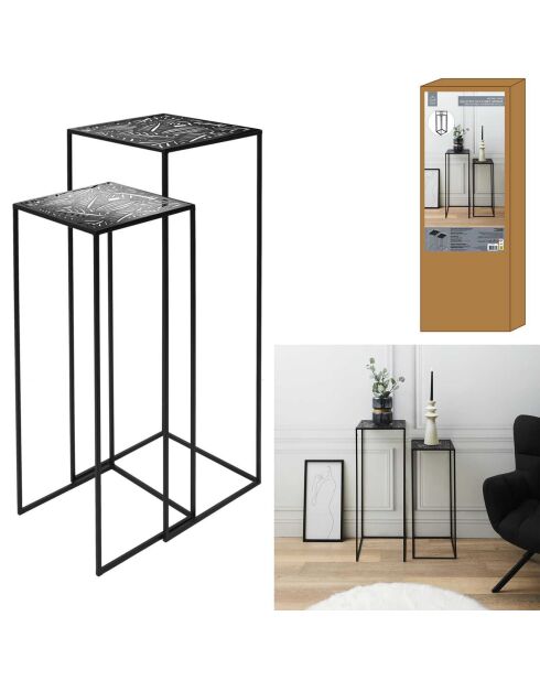 2 Sellettes Métal Gigogne Havana noires - 34x34x90 cm