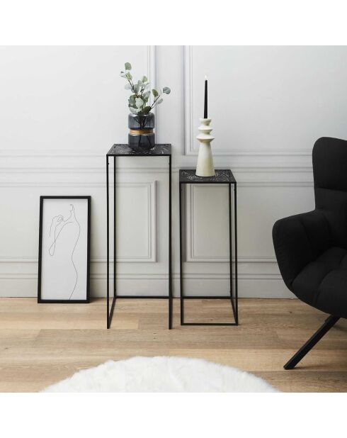 2 Sellettes Métal Gigogne Havana noires - 34x34x90 cm