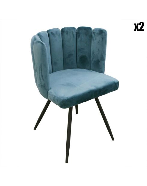 2 Chaises en Velours Ariel bleu canard - 52.5x50.5x79.7 cm