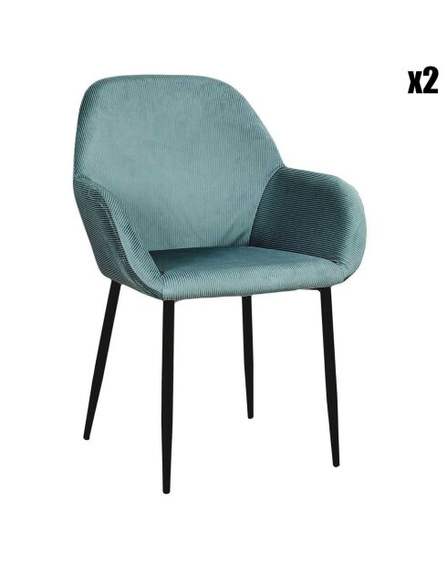 2 Fauteuils Giulia velours cotelé bleu cadet - 59x85x55.7 cm