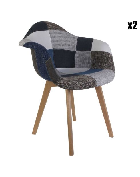 2 Fauteuils Patchwork bleu/gris/marron - 59x64.5x85 cm