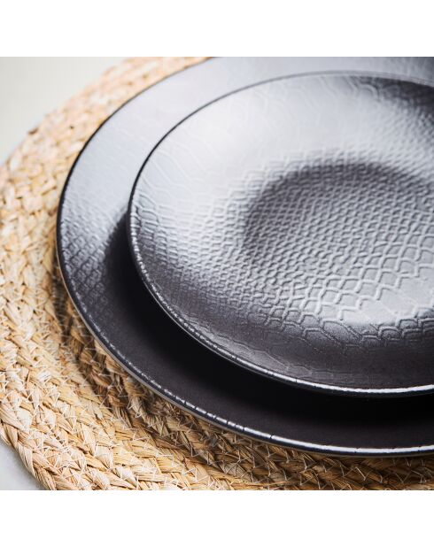 12 Assiettes plates en faïence Black Mamba noires -  D.26 cm