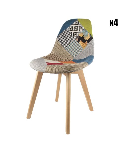 4 Chaises Scandinave patchwork multicolores - 47x54x87 cm