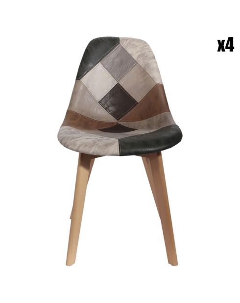 4 Chaises patchwork marron/gris - 46x55x85 cm