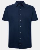 Chemise en Lin & Coton Slim Fit manches courtes Tricot bleue