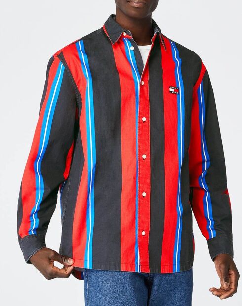 Stoer zwart/rood/blauw gestreept shirt