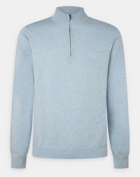 Pull en Coton & Soie col camionneur bleu moyen