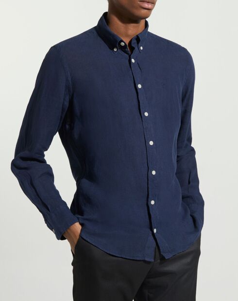 Chemise 100% Lin Slim Fit bleu foncé