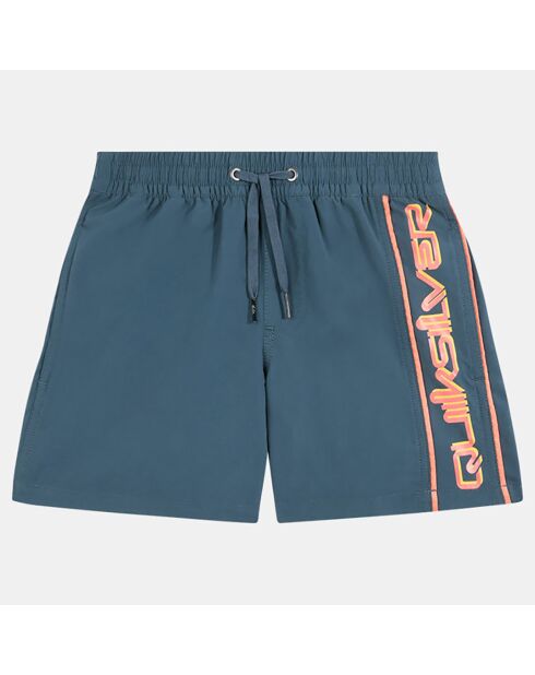 Short de bain uni liseré bleu gris