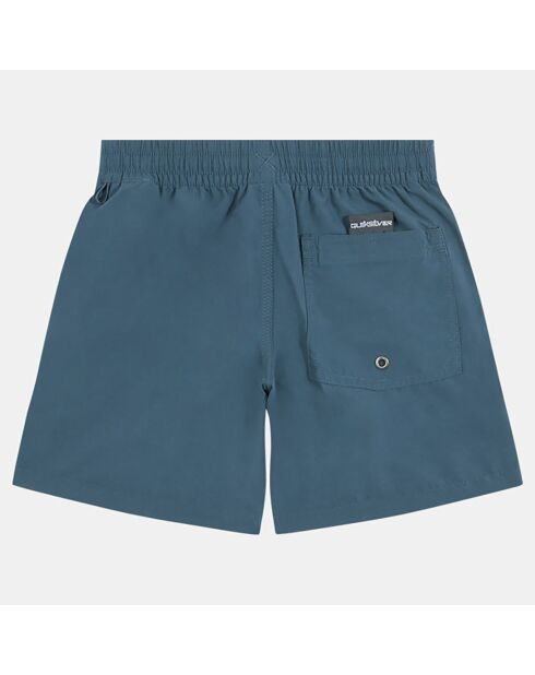 Short de bain uni liseré bleu gris