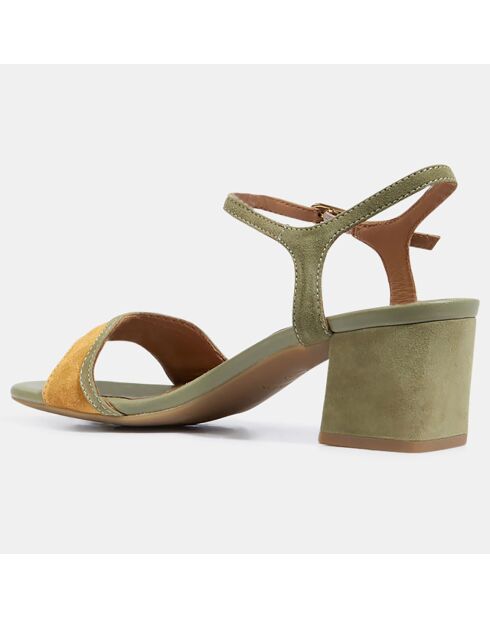 Eraklia Ledersandalen aus Samt in Grün/Gelb - 5 cm Absatz