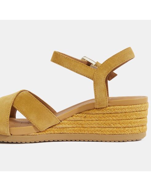 Dunkelgelbe Keilsandalen Ischia aus Samtleder - 6,5 cm Absatz