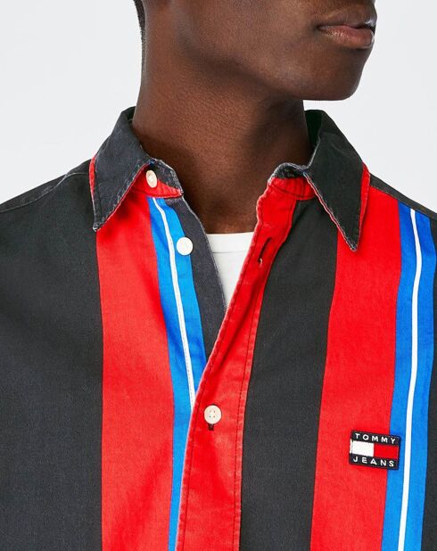 Stoer zwart/rood/blauw gestreept shirt