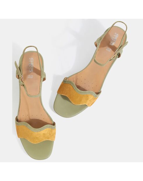 Sandales en Velours de Cuir Eraklia vert/jaune - Talon 5 cm