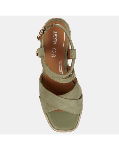 Panarea Keilsandalen aus Samtleder in Khaki - 7,5 cm Absatz