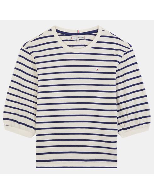 T-Shirt manches 3/4 marinière blanc/bleu