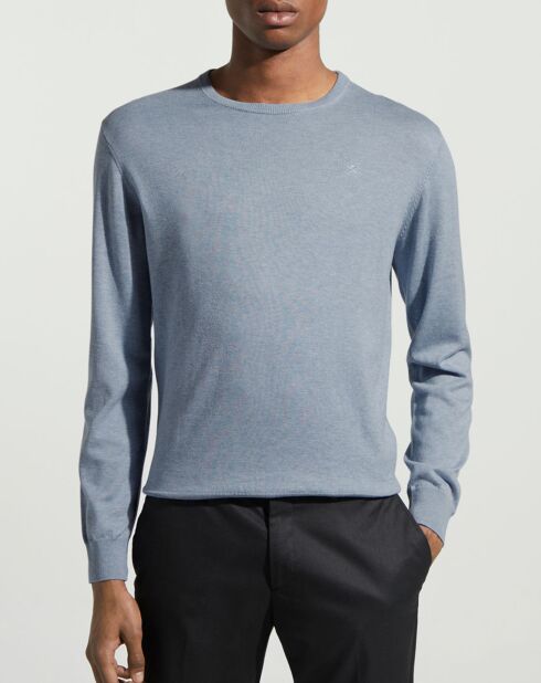 Pull en Coton & Soie col rond bleu moyen