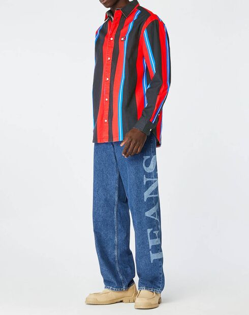 Stoer zwart/rood/blauw gestreept shirt