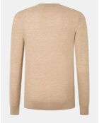 Pull en Laine, Soie & Cachemire col rond texturé beige