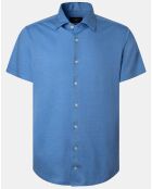 Chemise en Lin & Coton Slim Fit manches courtes Tricot bleu moyen