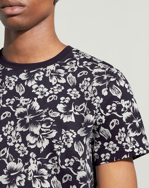 T-Shirt Regular Fit à fleurs bleu foncé