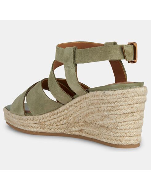 Panarea Keilsandalen aus Samtleder in Khaki - 7,5 cm Absatz