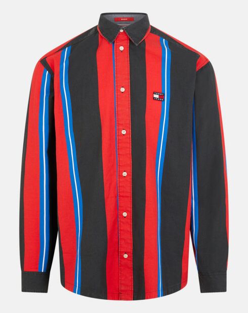 Stoer zwart/rood/blauw gestreept shirt