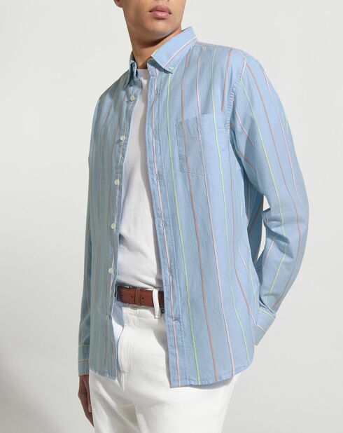 Blauw gestreept hemd met normale pasvorm