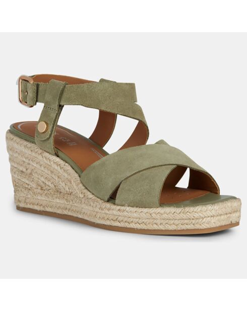 Panarea Keilsandalen aus Samtleder in Khaki - 7,5 cm Absatz