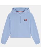 Sweat à capuche demi zip bleu ciel